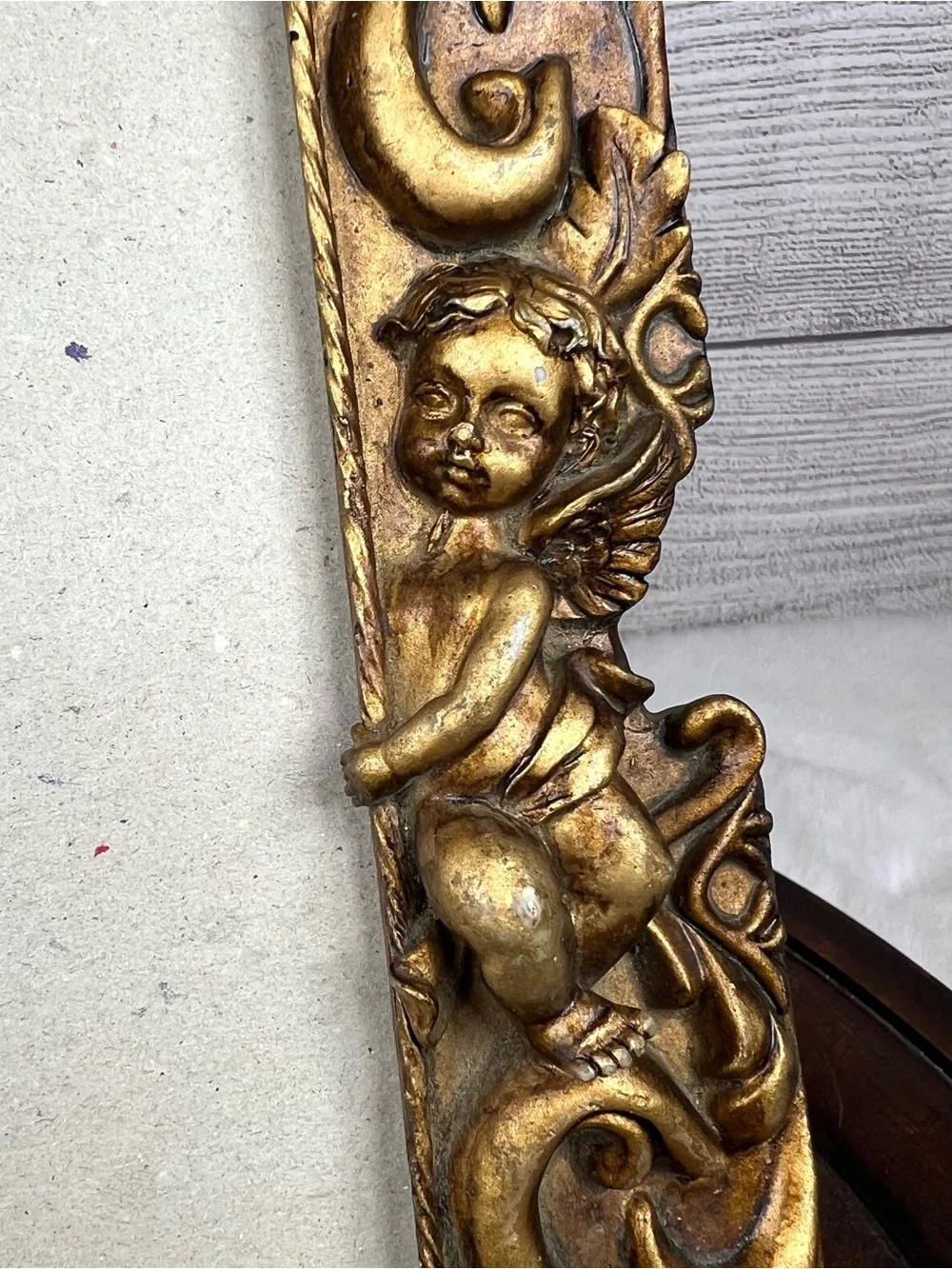 Vintage Gold Cherub Picture Frame Rococo Baroque Shell Filigree Angel 90s